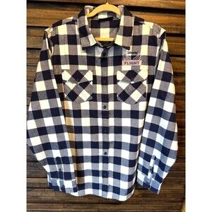 Yuengling Flight Men XL Button Up Long Sleeve Flannel Shirt Blue White Plaid EUC